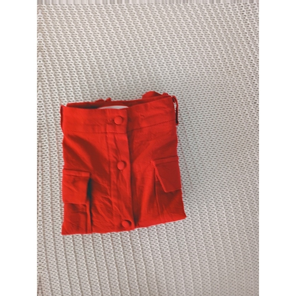 Idem Ditto XS Red Linen Cargo Mini Skirt High Waist Button Front Utility Pockets - Picture 9 of 9